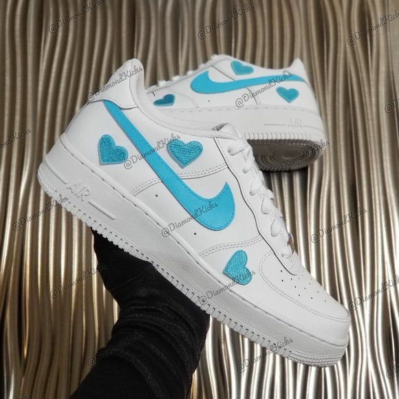 Custom Nike Air Force 1 Custom Hearts White Blue - Picture 2 of 4
